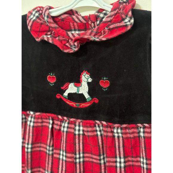 Vintage Healthtex Baby Romper Rocking Horse Plaid Holiday Outfit 18 Months - Picture 3 of 5